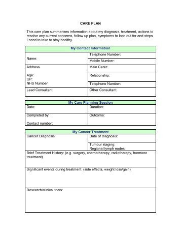 Example care plan template NHS Improvement