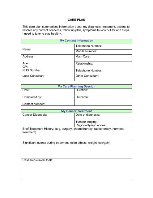 Care Management Care Plan Templates