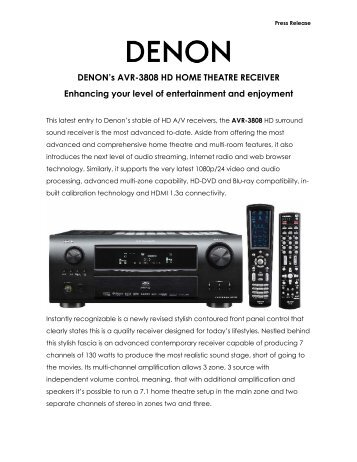 DENON's AVR-3808 HD HOME THEATRE RECEIVER Enhancing ...