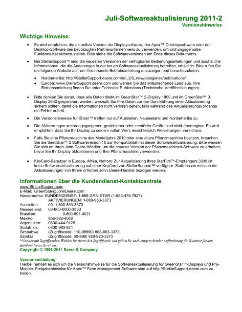 Juli-Softwareaktualisierung 2011-2 - StellarSupport -  John Deere