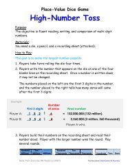 Place-Value Dice Game High-Number Toss - Key School