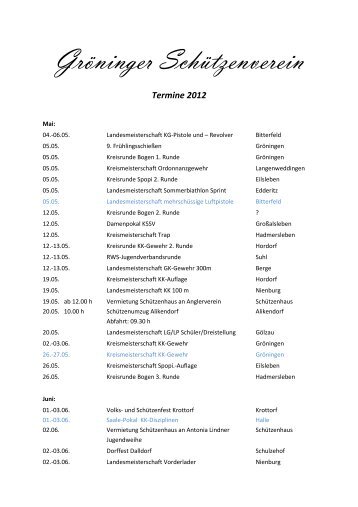 Termine 2012 - groeninger-schuetzenverein.de