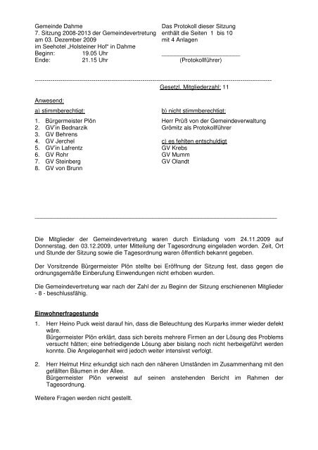 Gemeinde Dahme Das Protokoll dieser Sitzung 7. Sitzung 2008 ...