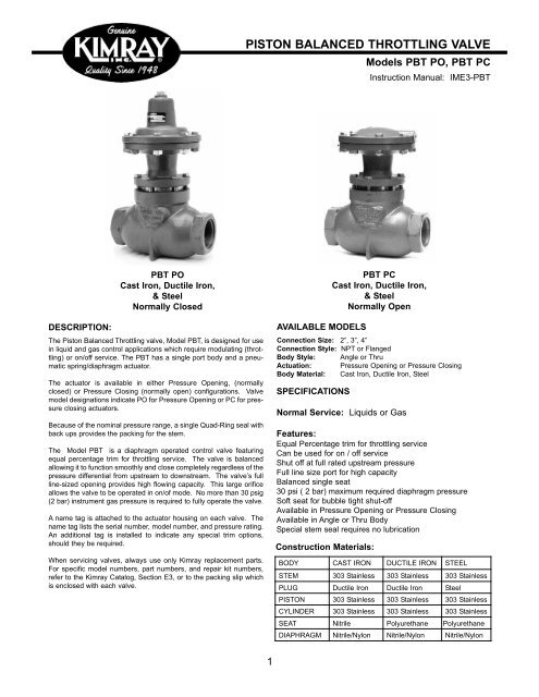Piston Bal. Low Press. Motor - Home | Kimray Mobile