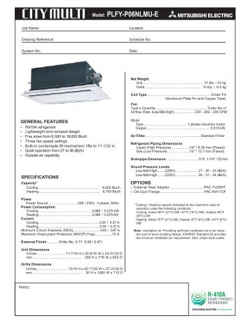 Model: PLFY-P06NLMU-E - Mitsubishi Electric Sales Canada Inc.