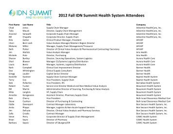 2012 Fall IDN Summit Health System Attendees - IDN Summit and ...