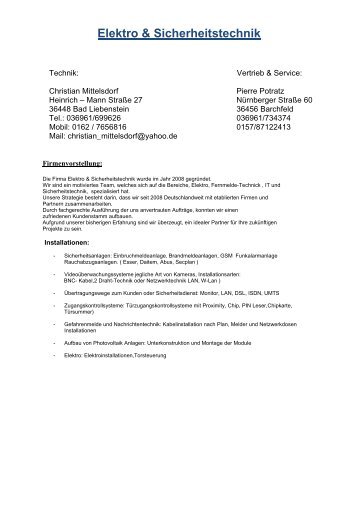 Elektro & Sicherheitstechnik - Gratis Webserver