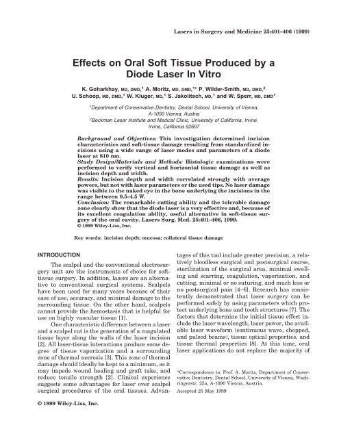 Effects on oral soft tissue produced by a diode laser in vitro - Biolase