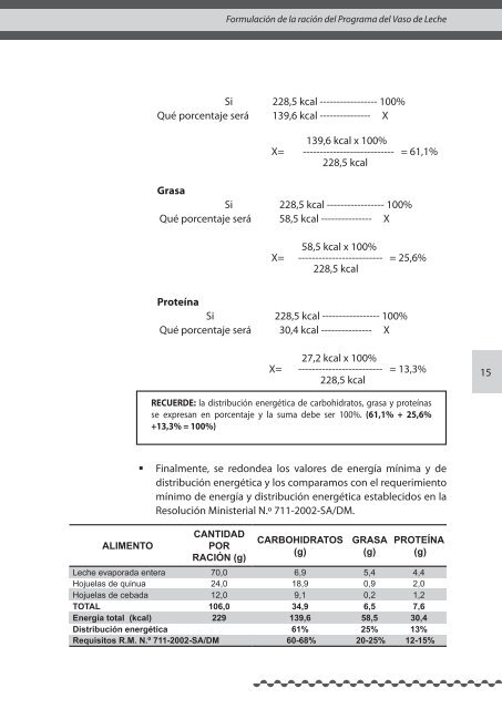 guÃ­a: formulaciÃ³n de la raciÃ³n del programa del vaso de leche