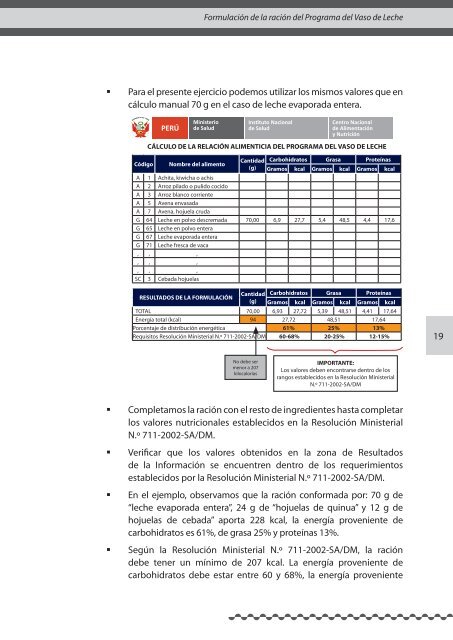 guÃ­a: formulaciÃ³n de la raciÃ³n del programa del vaso de leche