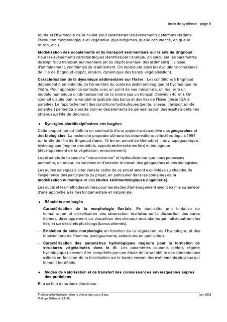 Fixation de la végétation dans le chenal des cours d'eau