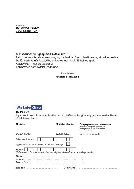 Fyll ut nedenstående svarkupong og underskriv ... - Øgrey-Hobby