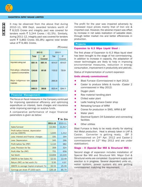 Annual Report for 2011-2012 - Vizag Steel