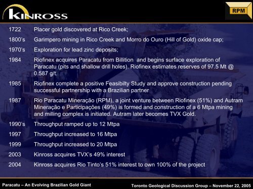 The Paracatu Gold Mine An Evolving Brazilian Gold ... - Kinross Gold