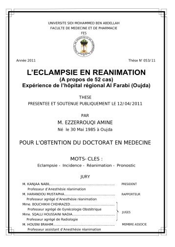 L'ECLAMPSIE EN REANIMATION - Faculté de Médecine et de ...