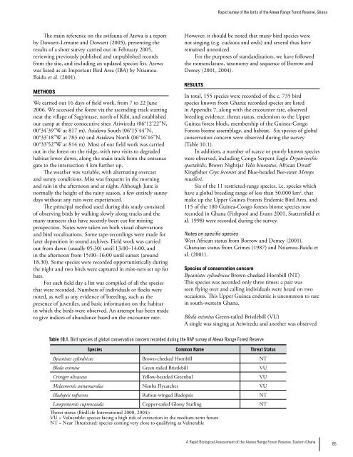 Rapid survey of the birds of the Atewa Range Forest Reserve, Ghana