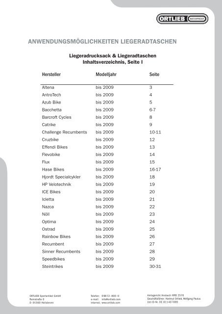 Liegeradliste als PDF - Ortlieb