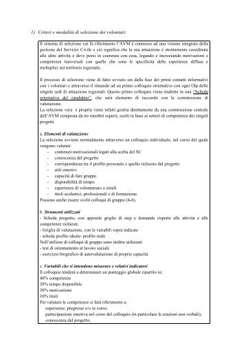 1) Criteri e modalitÃ  di selezione dei volontari: - CSV Marche