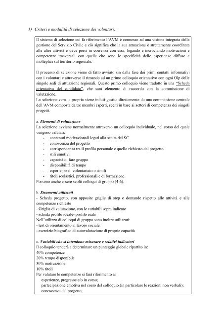 1) Criteri e modalitÃ  di selezione dei volontari: - CSV Marche