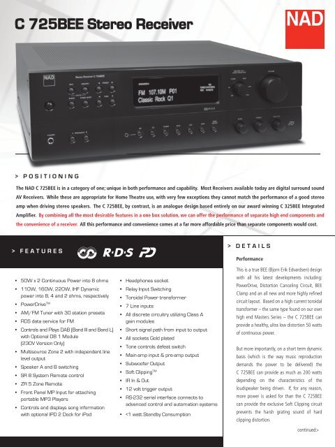 C 725BEE Stereo Receiver - Audio Products Australia