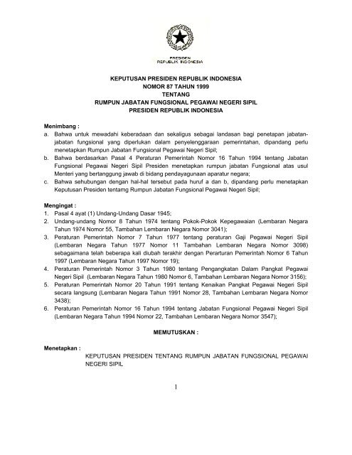 keputusan presiden republik indonesia nomor 87 tahun 1999