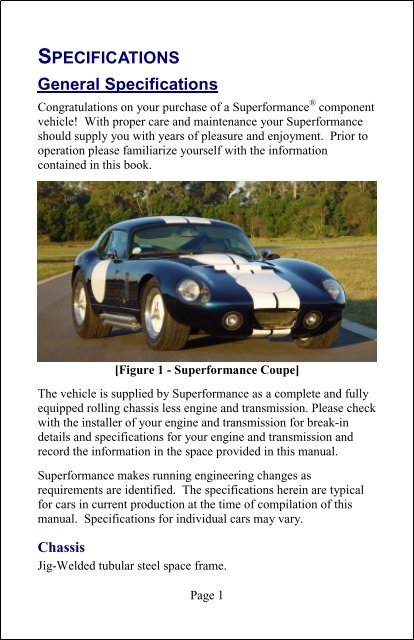 Superformance Coupe Owner's Manual Operational ... - Second Strike