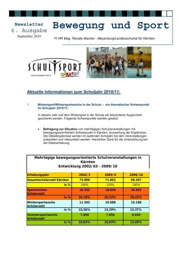 Bewegung und Sport in KÃ¤rntner Schulen