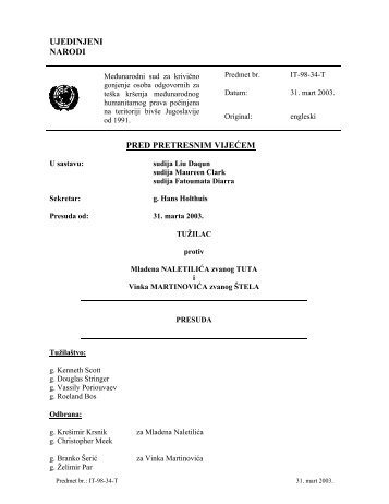 UJEDINJENI NARODI PRED PRETRESNIM VIJEÄEM - ICTY