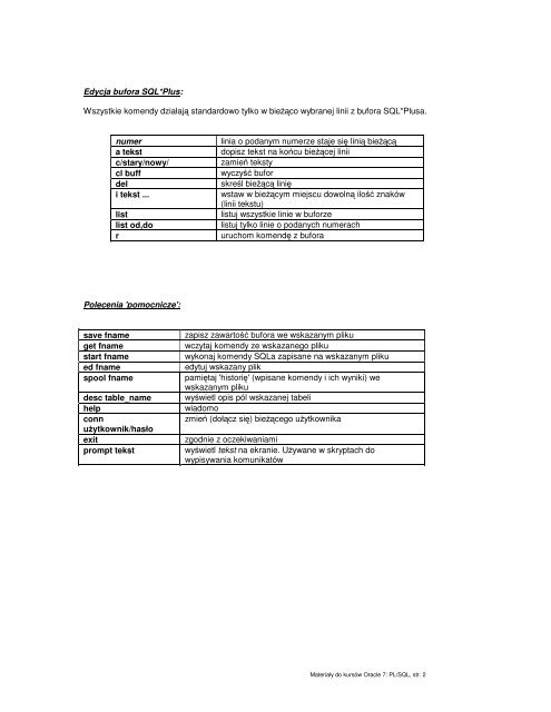 MateriaÅy pomocnicze do PL/SQL