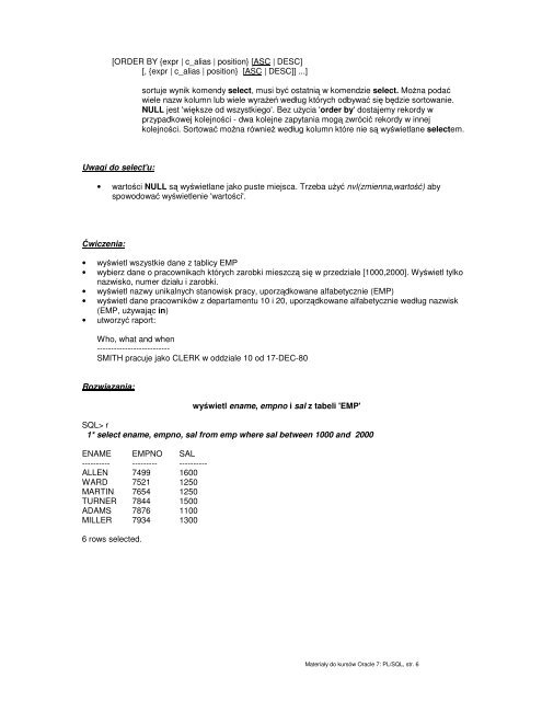 MateriaÅy pomocnicze do PL/SQL