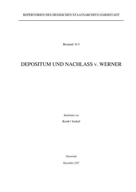 DEPOSITUM UND NACHLASS v. WERNER - Hadis - Hessen
