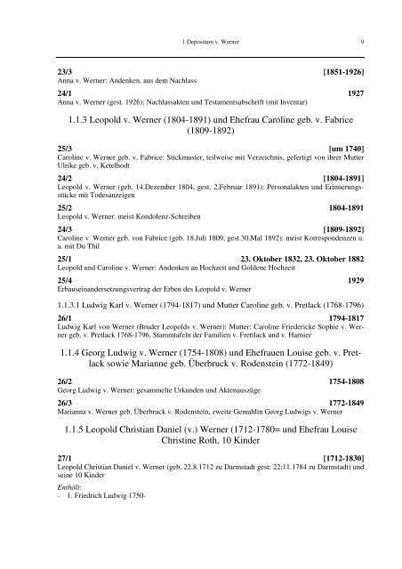 DEPOSITUM UND NACHLASS v. WERNER - Hadis - Hessen