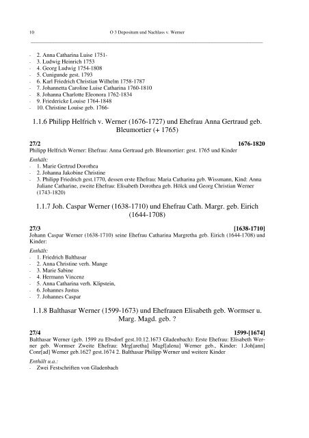 DEPOSITUM UND NACHLASS v. WERNER - Hadis - Hessen