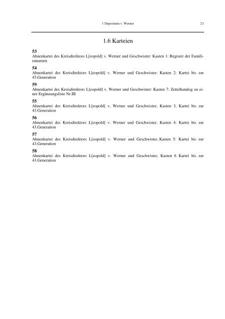 DEPOSITUM UND NACHLASS v. WERNER - Hadis - Hessen