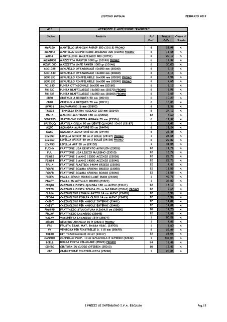 LISTINO PREZZI FEBBRAIO 2012 - GypSum srl