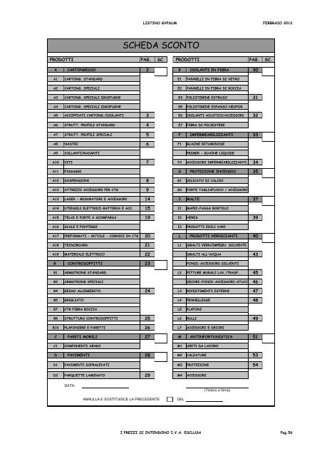 LISTINO PREZZI FEBBRAIO 2012 - GypSum srl