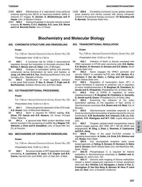 Tuesday, april 27 anatomy - Experimental Biology