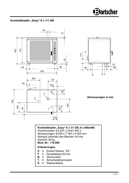 Bedienungsanleitung Instruction manual Mode d ... - Bartscher GmbH