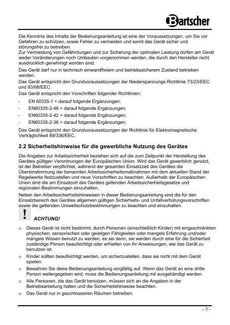 Bedienungsanleitung Instruction manual Mode d ... - Bartscher GmbH