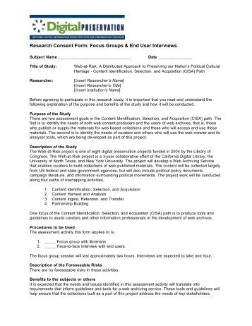 Research Consent Form: Focus Groups & End User Interviews