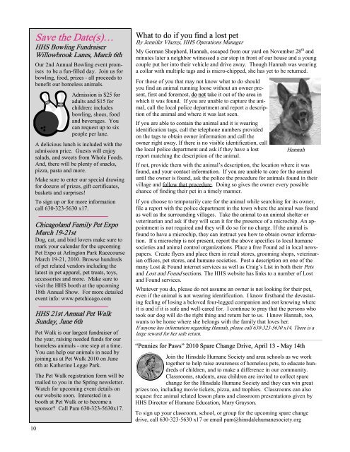 News Letter Winter 2010 M&K.pub - Hinsdale Humane Society