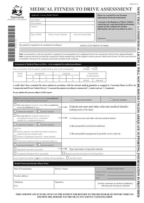Driveability Form.pdf Medical Fitness to Drive Assessment Form - Transport