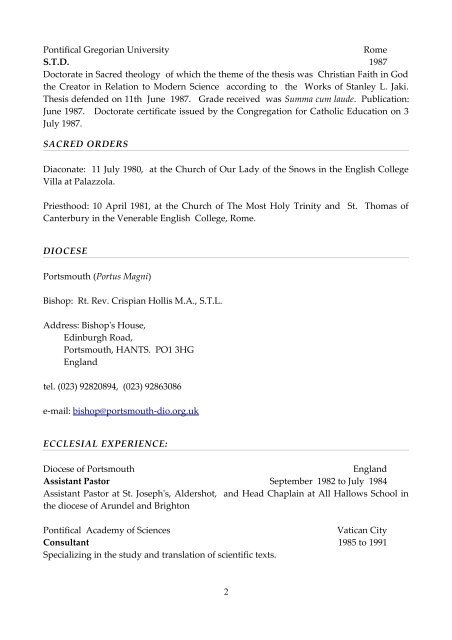 CURRICULUM VITAE Rev. Dr. Paul Michael Haffner