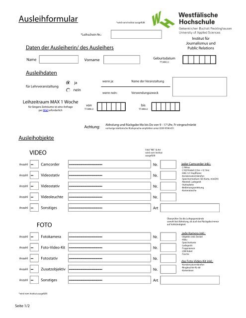 Ausleihformular (Stand: 20.08.12)