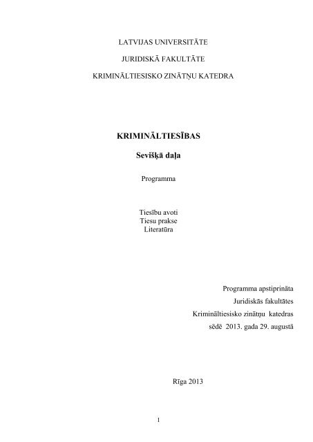 KriminÄ ltiesÄ«bas (seviÅ¡Ä·Ä daÄ¼a) - Latvijas UniversitÄ te