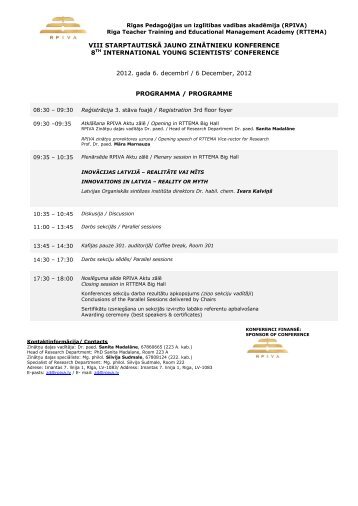 VIII STARPTAUTISKÄ JAUNO ZINÄTNIEKU KONFERENCE ... - rpiva