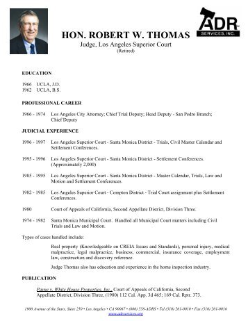 Hon. Robert W. Thomas Resume - ADR Services, Inc.