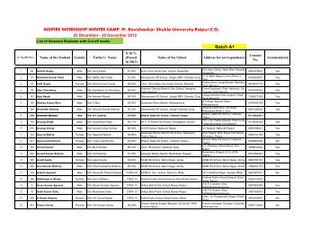 Winter Camp FINAL LIST OF THE STUDENTS - Pt. Ravishankar ...