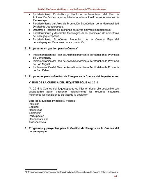 Análisis Preliminar de Riesgos Cuenca del Jequetepeque - Condesan