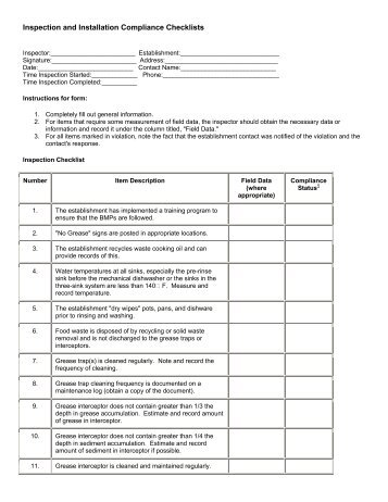 Inspection and Installation Compliance Checklists